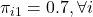 \pi_{i1}=0.7,\forall i