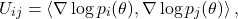 \[U_{ij}=\left\langle \nabla\log p_{i}(\theta),\nabla\log p_{j}(\theta)\right\rangle ,\]