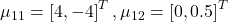 \mu_{11}=\left[4,-4\right]^{T},\mu_{12}=\left[0,0.5\right]^{T}