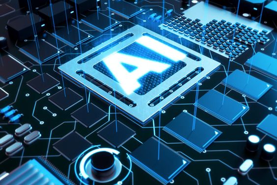 CPU with an "AI" word in the middle, along with surrounding lighting effect